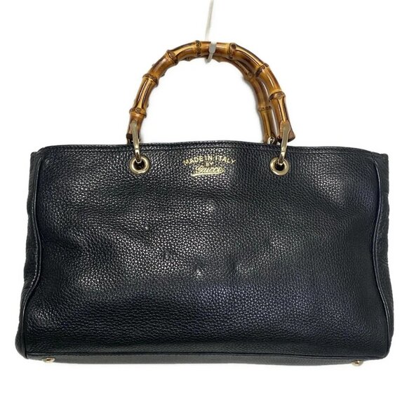 Auth GUCCI Bamboo Shopper 323660 Black Leather - Tote Bag - Picture 1 of 10